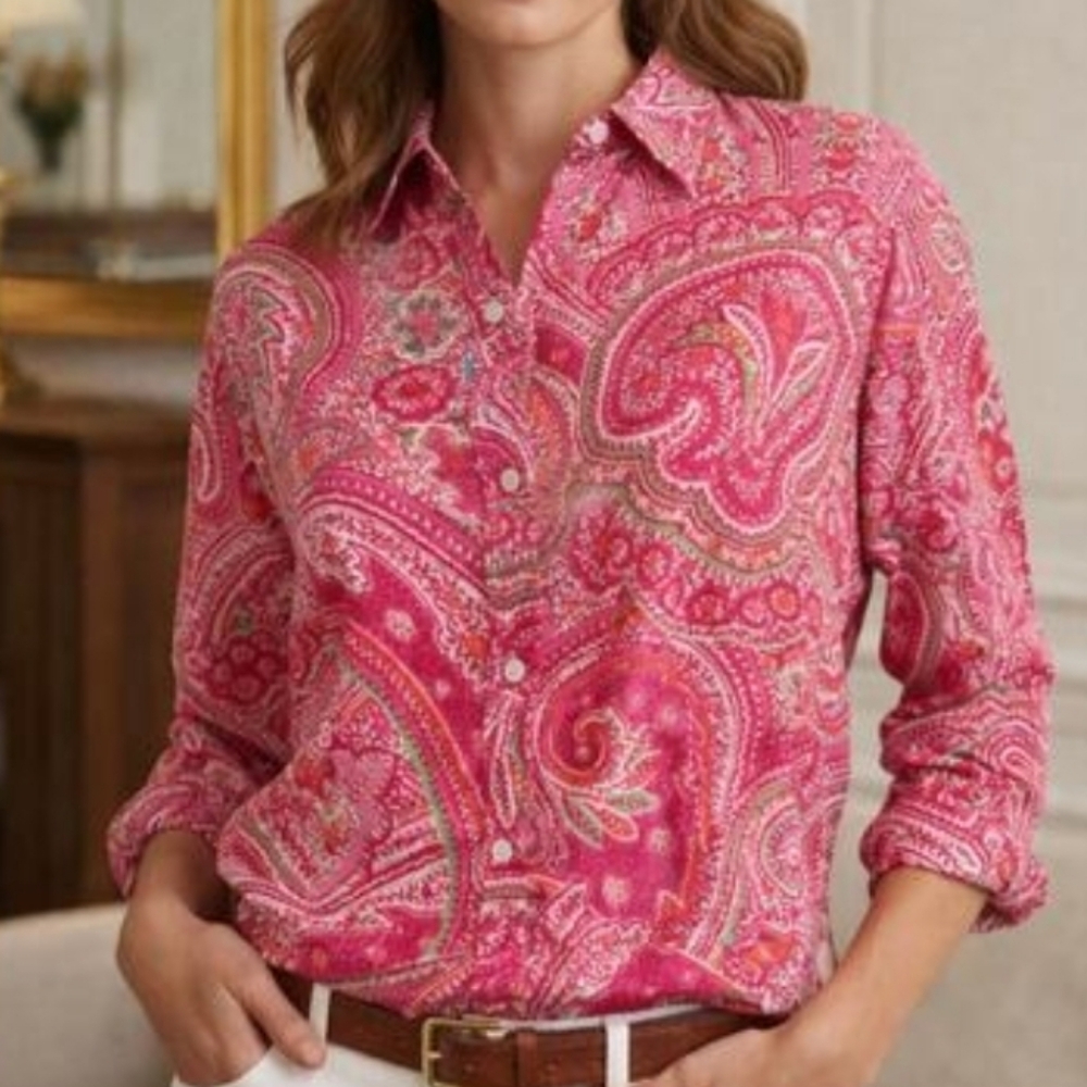 Lauren Ralph Lauren Pink Paisley Cotton Button-Up Shirt Sz 1X